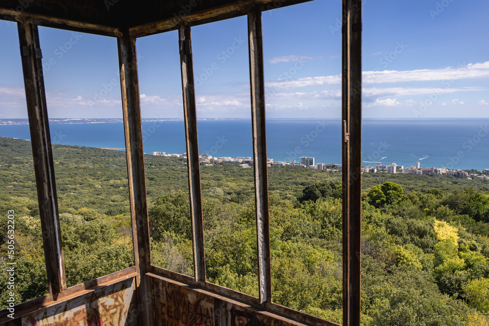 View form fire tower of Golden Sands Nature Park on shore of Black Sea, Bulgaria View form fire tower of Golden Sands Nature Park on shore of Black Sea, Bulgaria