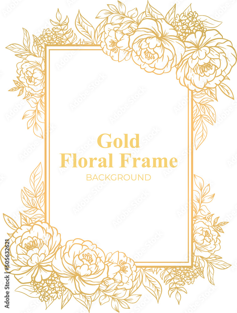 Gold rose flower frame outline decoration