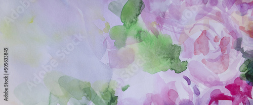 Color of season 2022 panorama background. Summer pastel colors beautiful flowers. Watercolor airy brush strokes with smudges. Effortlessness concept.