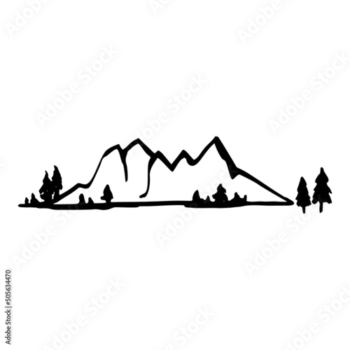 Black Mountain silhouette. Hand-drawn doodle. Vector illustration