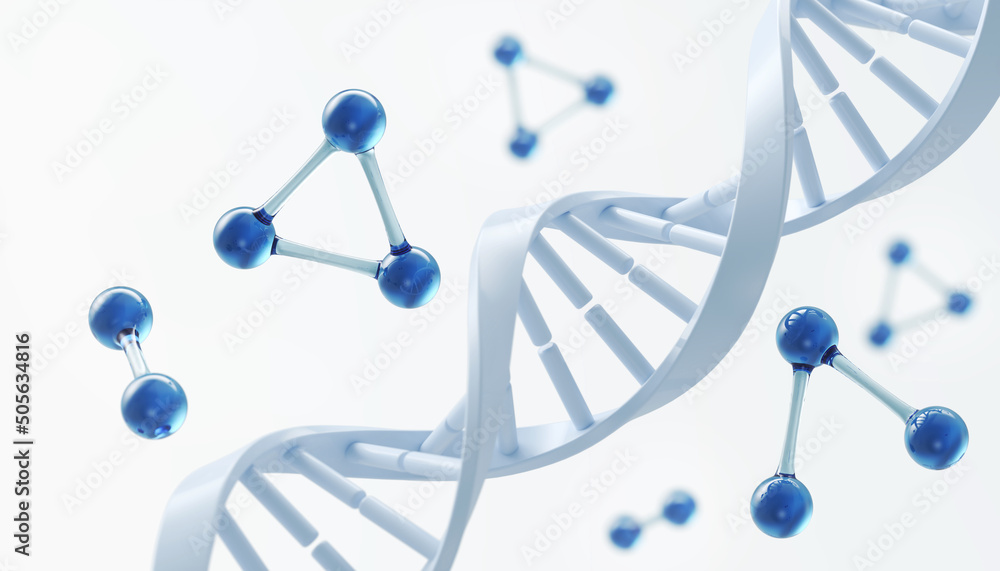 Fotografie DNA Helix structure with blue Molecule, Science and technology Background