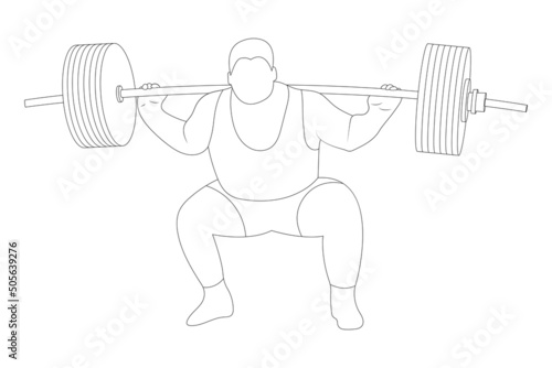 Weightlifter lifting the barbell sketch illustration.