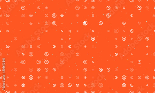 Seamless background pattern of evenly spaced white no gas symbols of different sizes and opacity. Vector illustration on deep orange background with stars