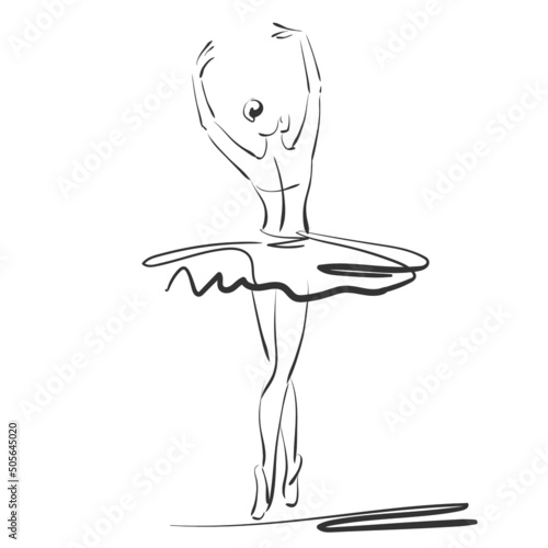 art sketched beautiful young ballerina in ballet pose from the back