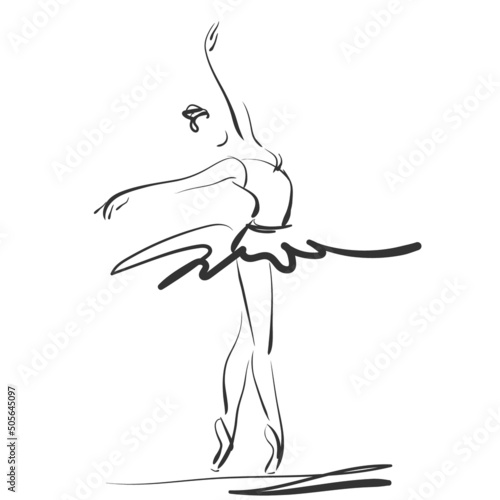 Papier peint art sketched beautiful young ballerina in ballet pose on studio