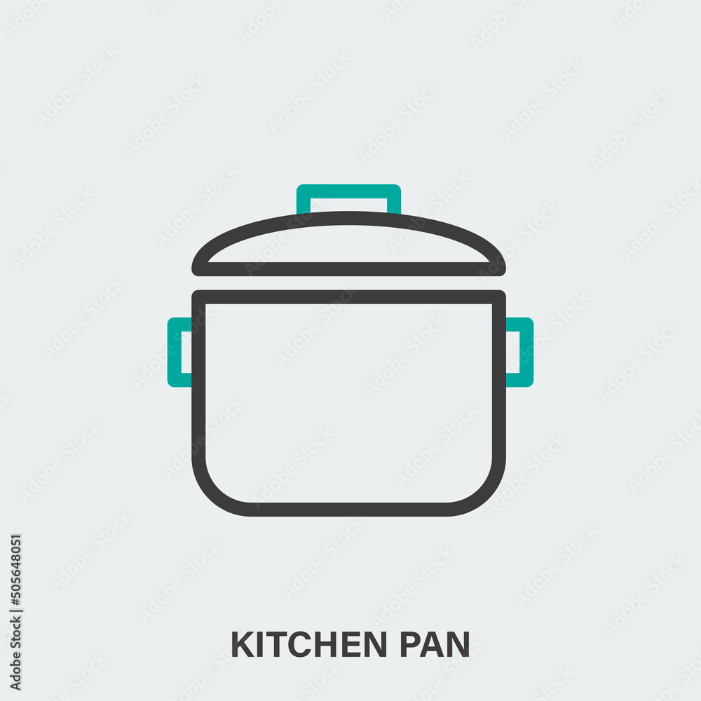 Kitchen pan linear vector icon. Isolated contour of saucepan on light background Kitchen pan linear vector icon. Isolated contour of saucepan on light background