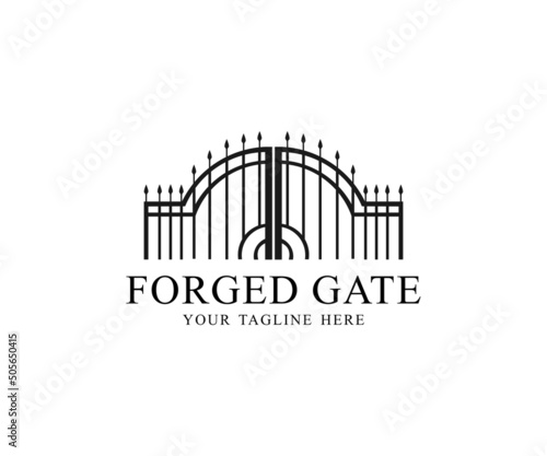 Exquisite forged elements of metal fencing, vintage forged ornamental handrails decoration logo design.  Artistic forging, Gate, Metal garden fence vector design and illustration.