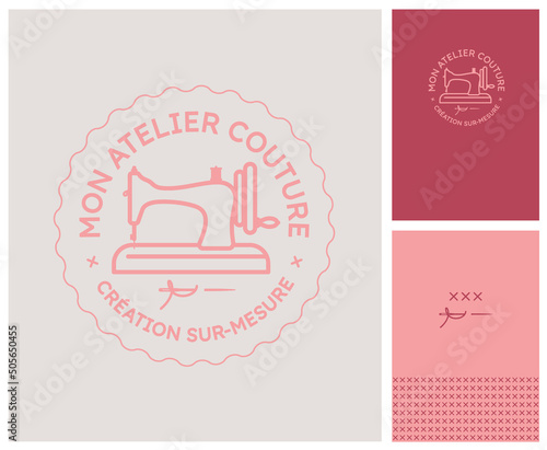 logo pour atelier de couture, machine à coudre ancienne, identité de marque pour couturière, atelier de loisirs créatifs, label pour créateur de vêtement, design et création de mode
