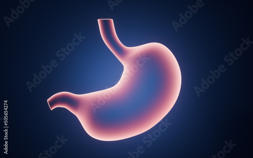 Glowing stomach with blue background, 3d rendering.