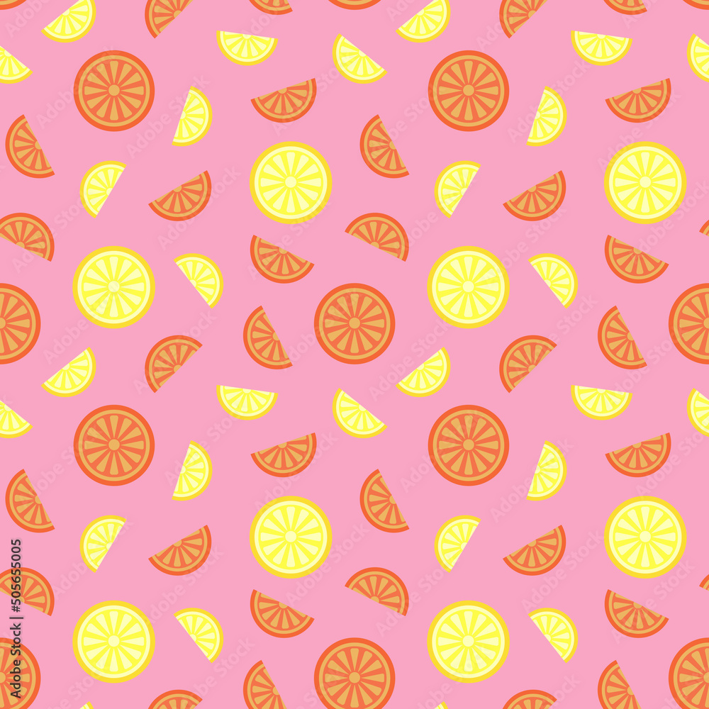 Seamless pattern with citrus fruits: lemon and orange.
