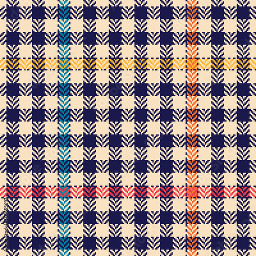 Abstract fabric pattern tweed for spring autumn winter in navy blue, red, orange, yellow, beige. Seamless herringbone tartan check plaid for jacket, skirt, dress, scarf, other modern print.