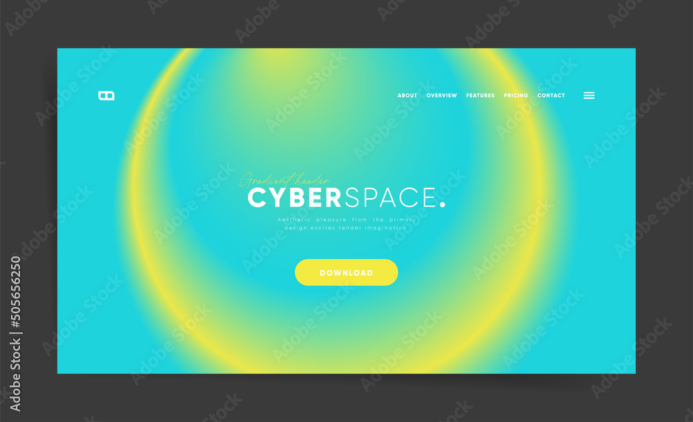 Circle neon horizontal website header for web design. Blurred gradient pattern screen banner layout cover. Technology business landing page. Modern vector space illustration.
