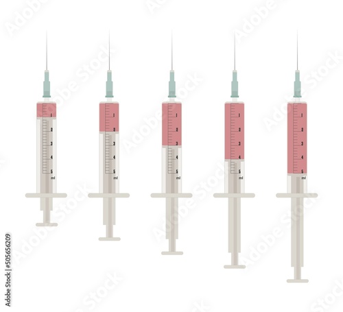 medical syringe. injection. injection. illustration on white. different fluid levels