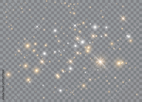 Light glow effect stars. Vector sparkles on transparent background. Christmas abstract pattern. Sparkling magic dust particles.