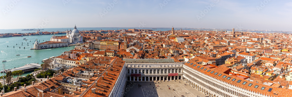 Venice Piazza San Marco Square from above overview travel traveling holidays vacation town panorama in Italy
