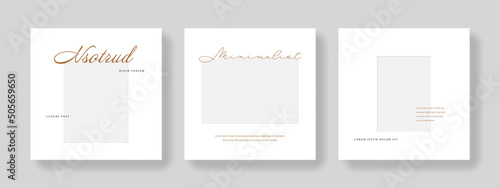 Minimal instagram and facebook templates, modern business square banners for social media, white and gold design, minimalistic look