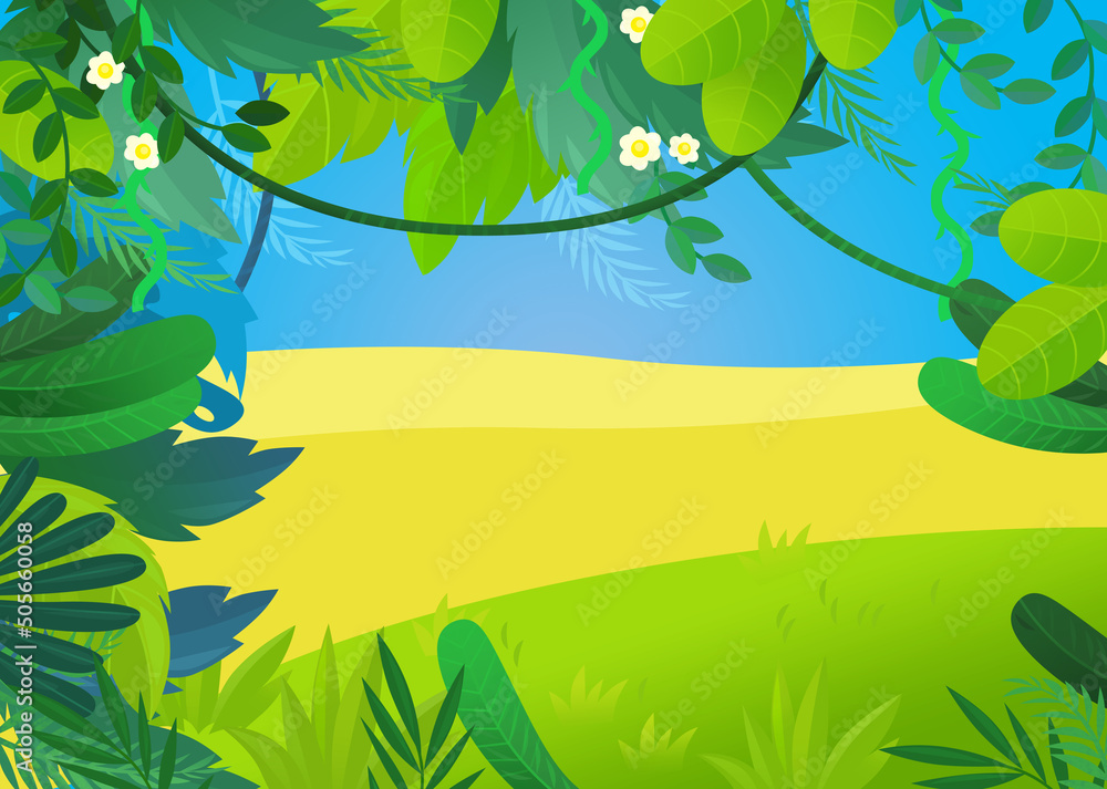 Fototapeta premium cartoon scene with jungle forest illustration for kids