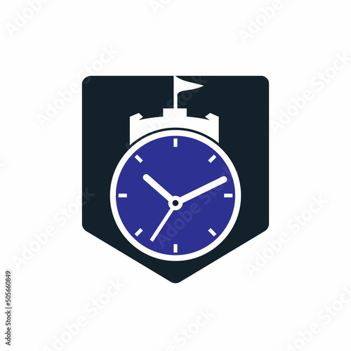 Clock castle vector logo design.