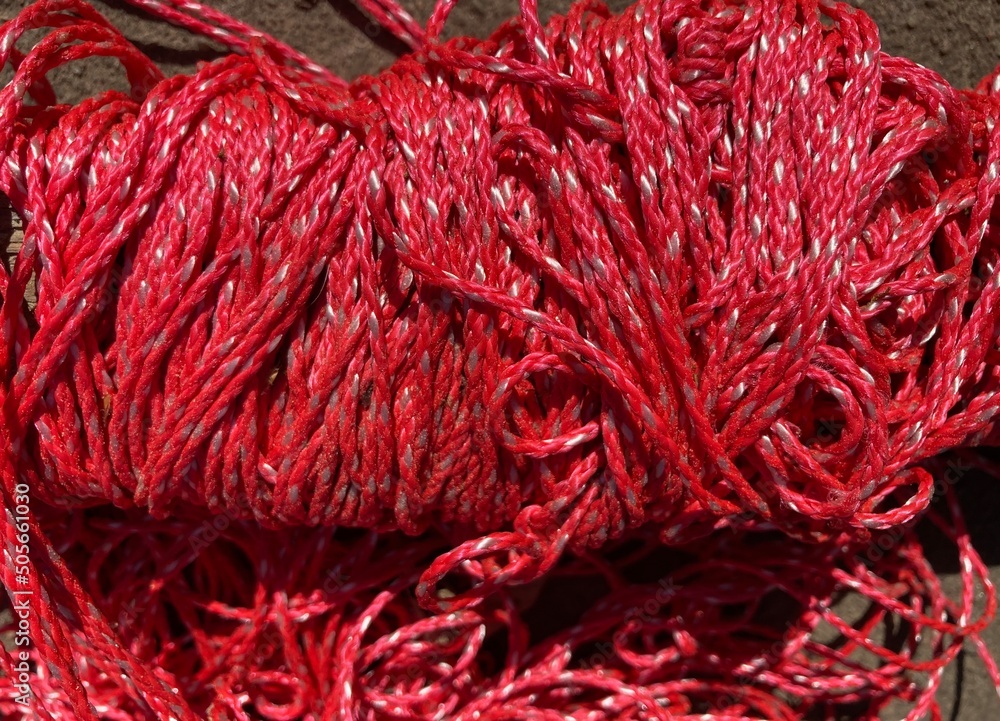 Winded red cord in close up