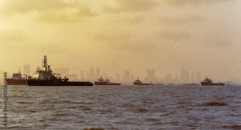 Ships in the Harbour at Mumbai