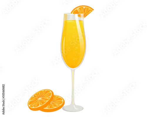Mimosa cocktail.Refreshing summer alcoholic drink with orange and champagne.Vector illustration.The concept of drinks.