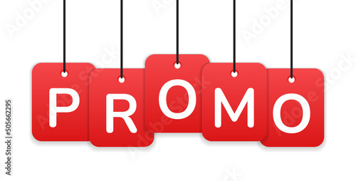 Promo sign hanging tag banner. Vector illustration