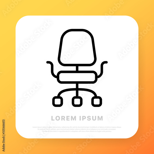 Fototapeta Naklejka Na Ścianę i Meble -  Office chair line icon. Sit, comfortable, work, computer, table, soft, new, comfort, employee, director. Furniture concept. Vector line icon for Business and Advertising