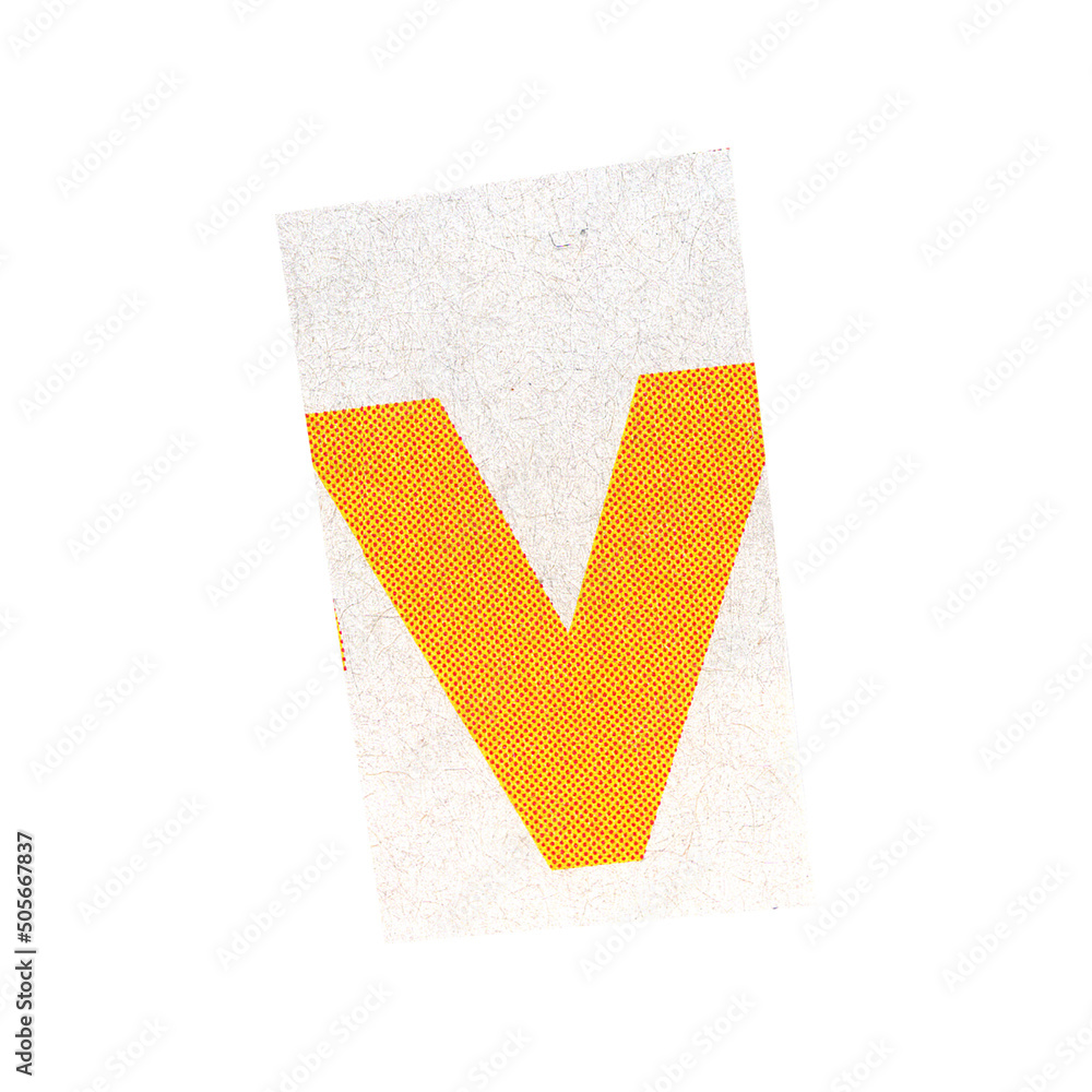 letter v magazine cut out font, ransom letter, isolated collage