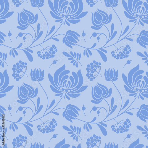 seamless floral pattern, Ukrainian Petrykivka style, vector background