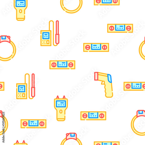 Measuring Equipment Collection Vector Seamless Pattern Color Line Illustration