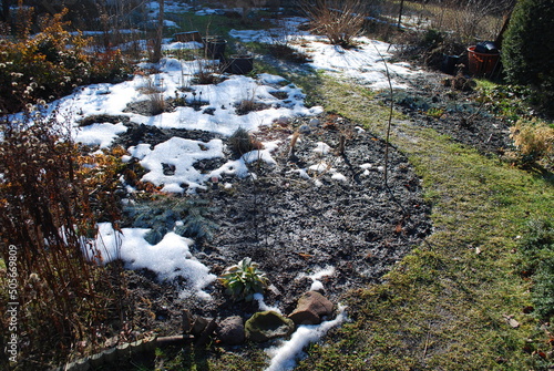 ground, lawn and snow, early spring