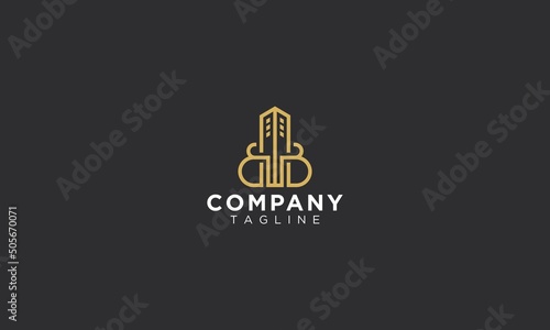 Initials letter b line art style with building logo design