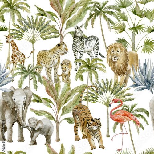 Tropical seamless Pattern with wild Animals.