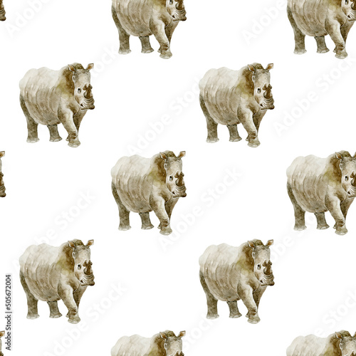 Tropical seamless Pattern with Rhinoceros.