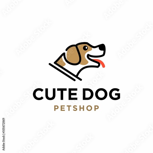 cute dog head logo. smiling happy dog logo icon vector design in line art style symbol for pet shop