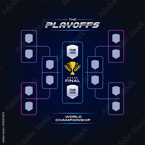 competition bracket vector with golden cup. sport game tournament championship contest stage layout, double elimination bracket board chart vector with champion trophy prize icon illustration