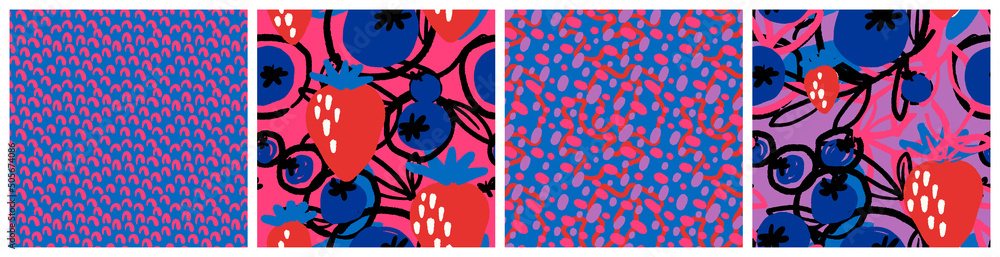 Φωτογραφία Colorful berry seamless pattern set with strawberry and blueberry modern abstract graphic