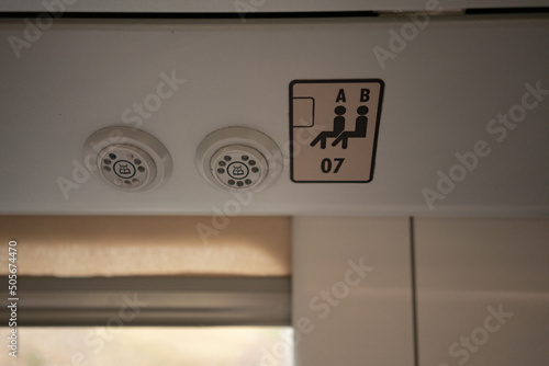 Designation of seat numbers and number of seats in a European train. Symbols of travel by train. details of the train cabin. High quality photo