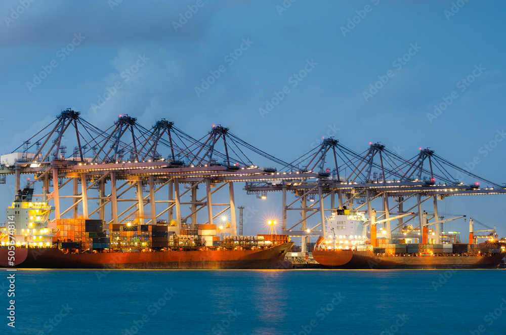 Containers loaded by crane , trading port, shipping.