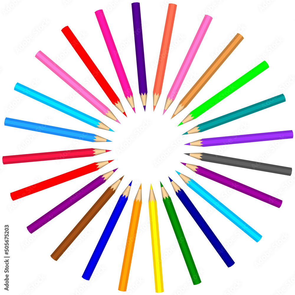 colourful pencil with circle pattern white background 3d rendering