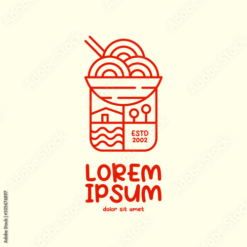 minimalist noodle restaurant logo monoline