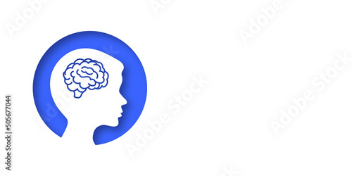 White banner with a boy's head. Stroke, ischemia, Alzheimer's, aneurysm, tumor and atherosclerosis. Place for your text. opy space. Medical concept of diseases of the brain. Vector illustration photo