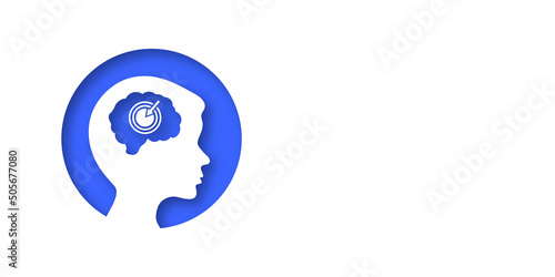 White banner with a boy's head. Stroke, ischemia, Alzheimer's, aneurysm, tumor and atherosclerosis. Place for your text. opy space. Medical concept of diseases of the brain. Vector illustration