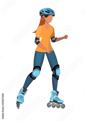 young woman rollerblading. Vector illustration on white background.