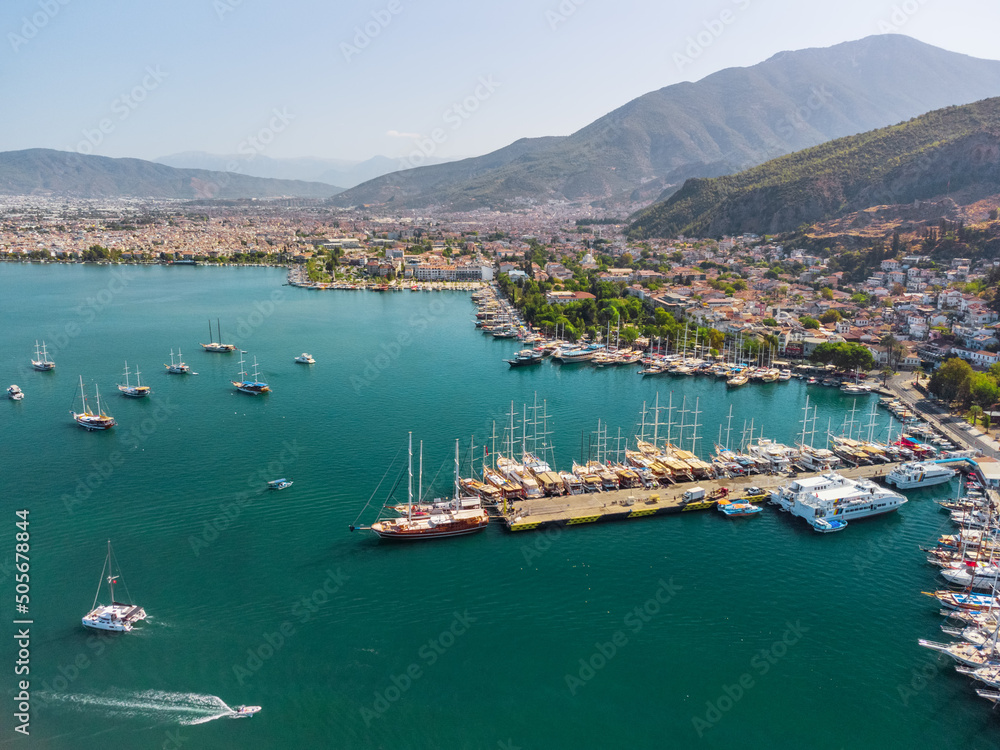Awesome aerial view of Fethiye coastline in Turkey