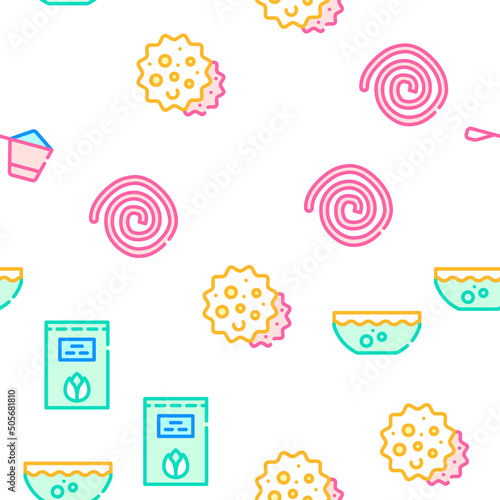 Vegan Menu Restaurant Collection Vector Seamless Pattern Color Line Illustration