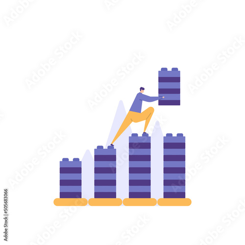 develop business, increase sales or investment profit, growth and increase in company profits, increase in salary and income. businessmen are trying to compile blocks to increase traffic data. concept