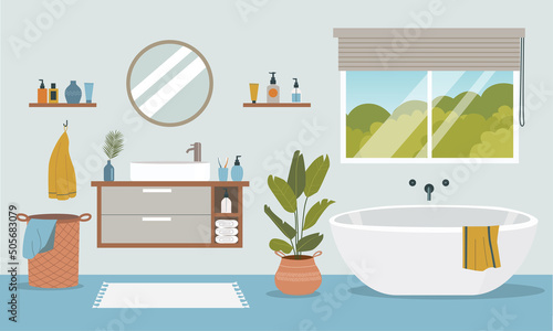 Modern bathroom interior. Vector flat illustration