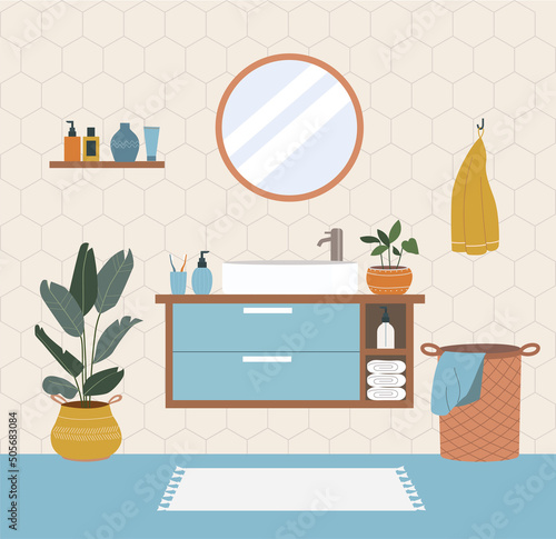 Modern bathroom interior. Vector flat illustration photo