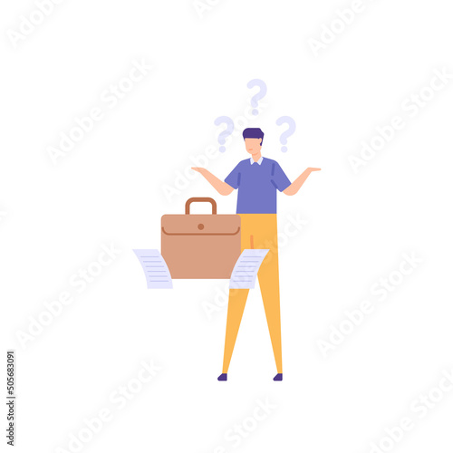 job seekers, unemployed, job hunters. a man who is confused to get or find a job. social problem. flat cartoon illustration. concept design. elements, ui, landing page